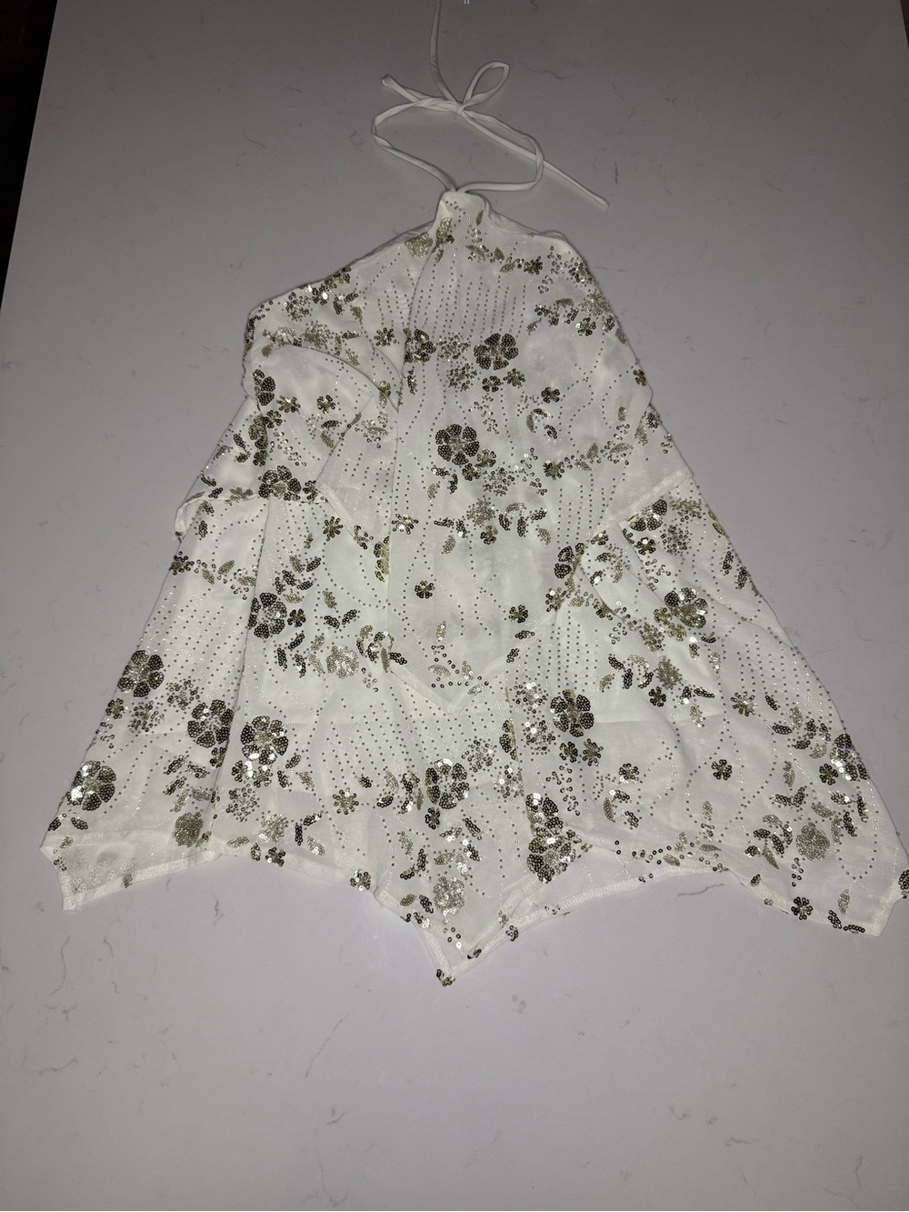 Altar'd State Cream Halter Sequin Floral Mini Dress